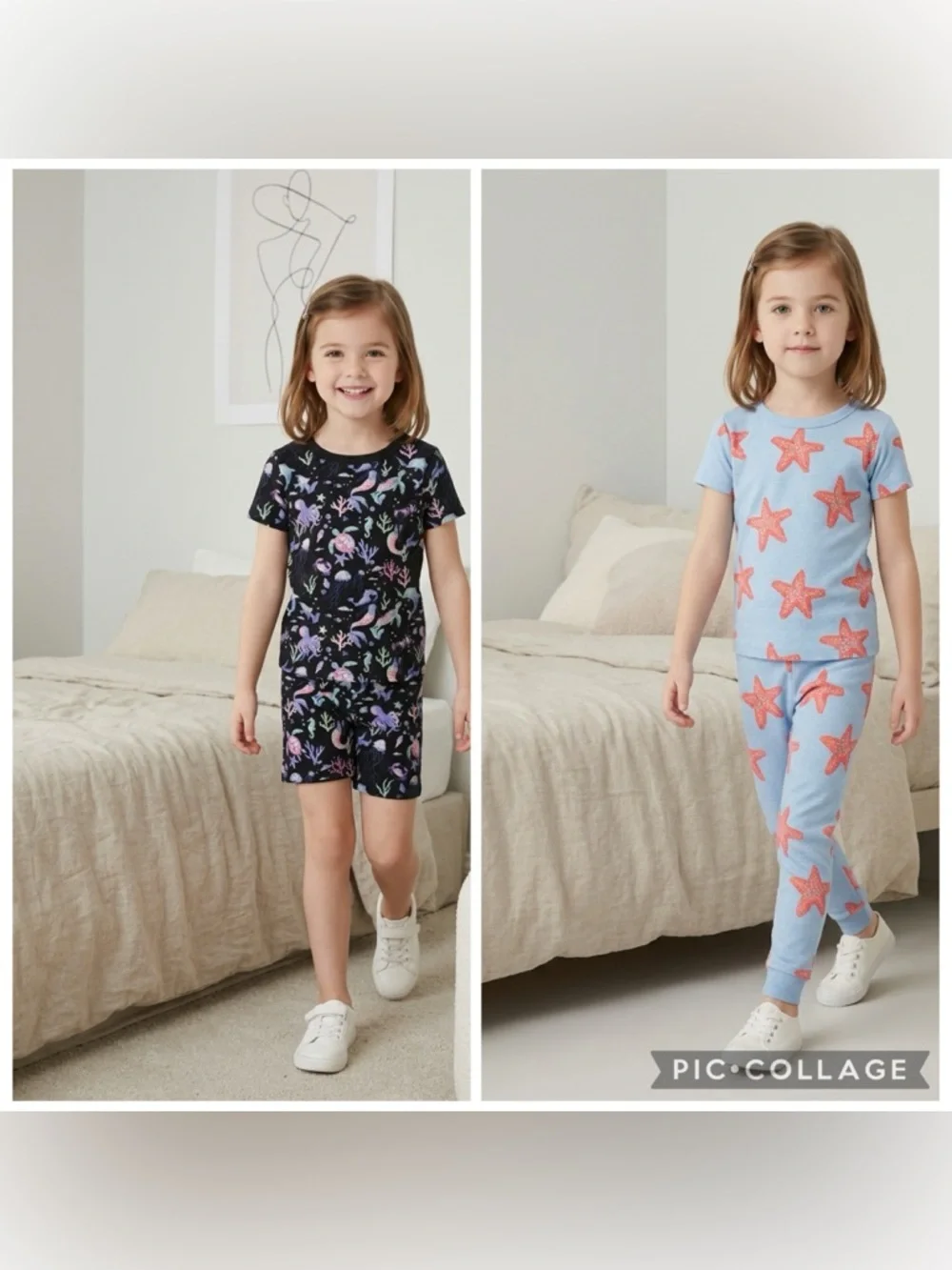 NWT Members Mark Girls Blue 2 Cotton Pajama Sets Sea Creatures & Stars - Size 4T